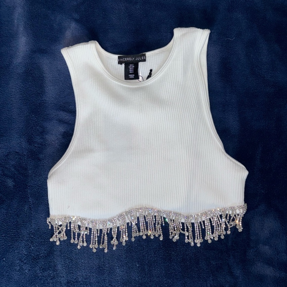 New with Tags Sincerely Jules tasseled rhinestone crop top tank✨